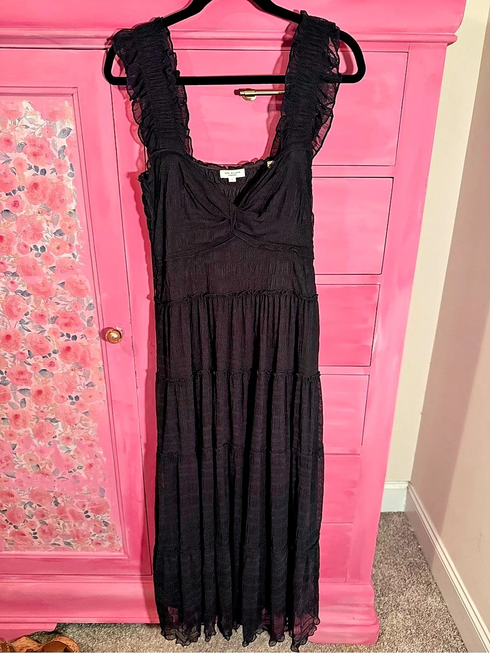 Black Ruffle Strap Maxi Dress Like New